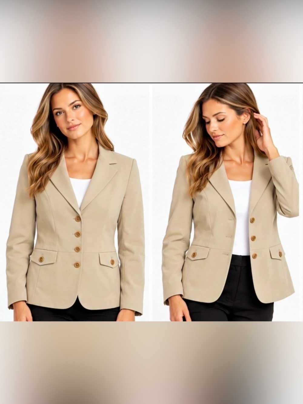 Tommy Hilfiger Women’s Beige Tailored Blazer Size 10 – Cotton Modal Stretch